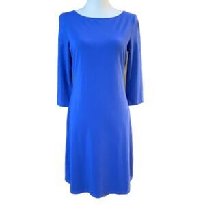 Garnet Hill Long Sleeve Sheath Knit Cotton Blend Dress Royal Blue Women XS